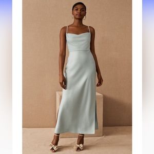 BHLDN Cali Satin Charmeuse Midi Dress in Ice Blue- size 0